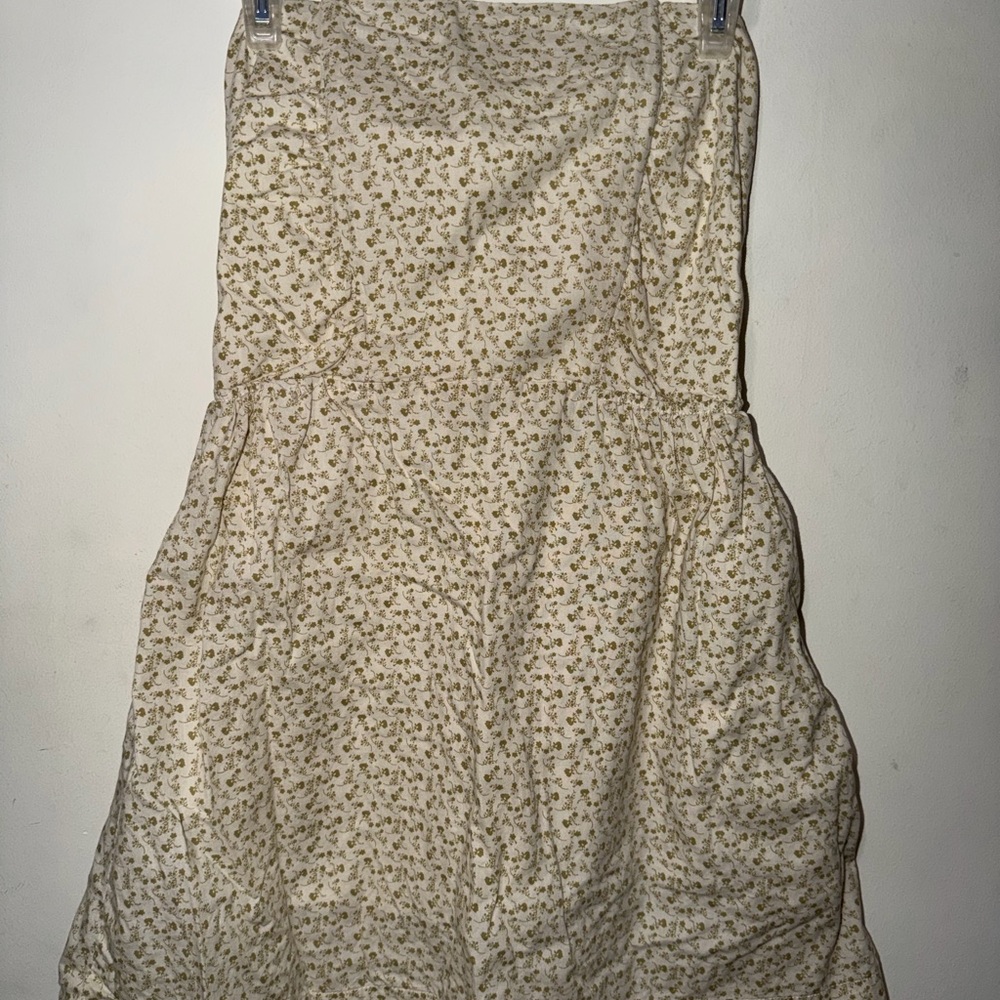 Mudd Y2K Cream and Olive Floral Strapless Mini Summer Dress